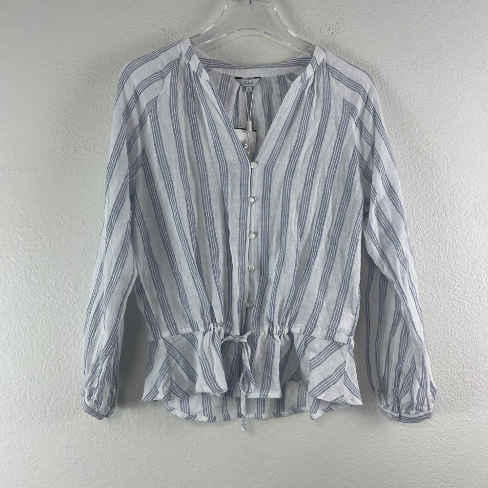 Rails Marti Cayman Stripe Top Size S White Blue Coastal Nautical Peplum NEW